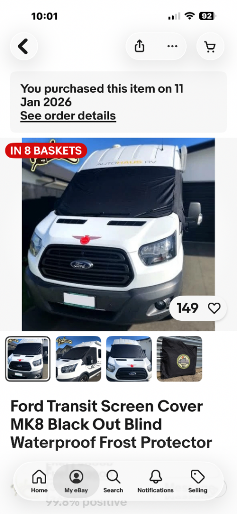 Mk8 Transit motorhome screen cover