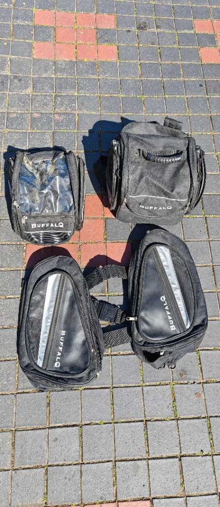 Buffalo luggage.  Well used.  Tank bag, tail bag, and panniers.