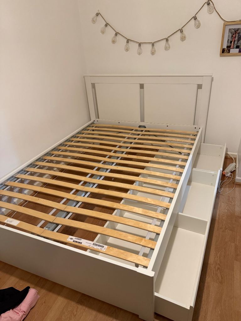 Double bed with two drawers underneath & bedside table 
