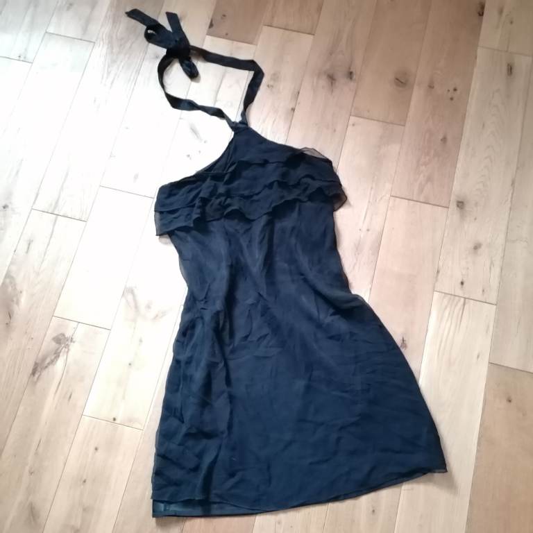 Black Silk Halter Neck Dress - Size M, Good Condition