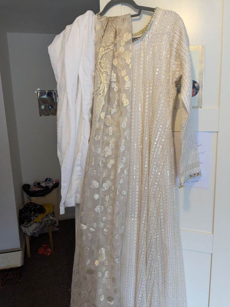Good Condition Gold Indian Floor Length Gown Suit