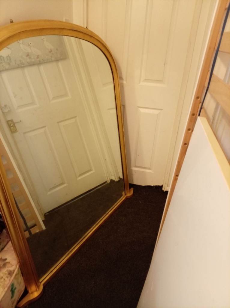 Large gold wood mantle mirror