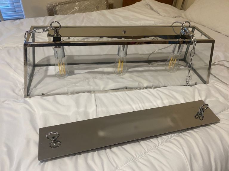 Chrome and Glass 3 bulb ceiling pendent light fixture 