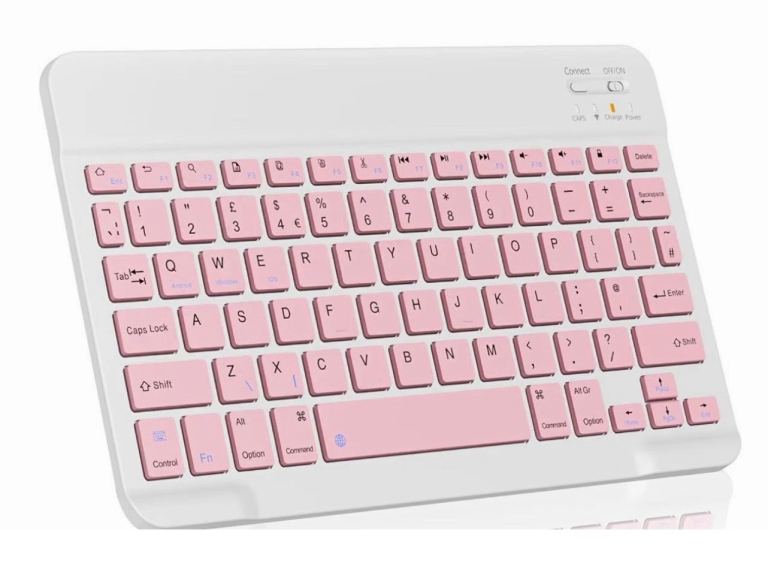 New White and Pink Bluetooth Rechargeable Keyboard