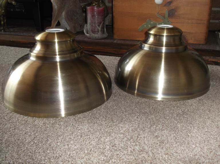 2 Brushed Antique Effect Metal Kitchen Pendant Ceiling Retro Style Light Shades.