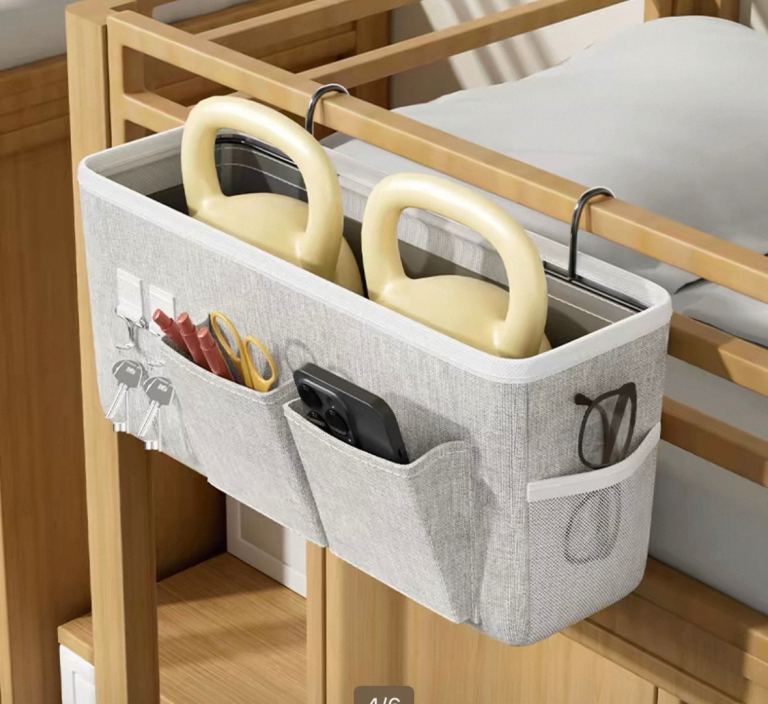 Bedside Storage Caddy with Metal Hooks – Grey, As Good As New