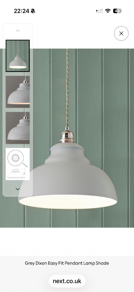 Next Grey Dixon Easy Fit Pendant Lamp Shades (x4)