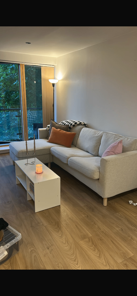 IKEA Corner Sofa with Chaise Lounge - Beige Fabric