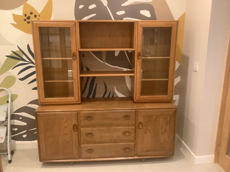 ERCOL WINDSOR SIDEBOARD DISPLAY CABINET,,LIGHT FINISH,£395