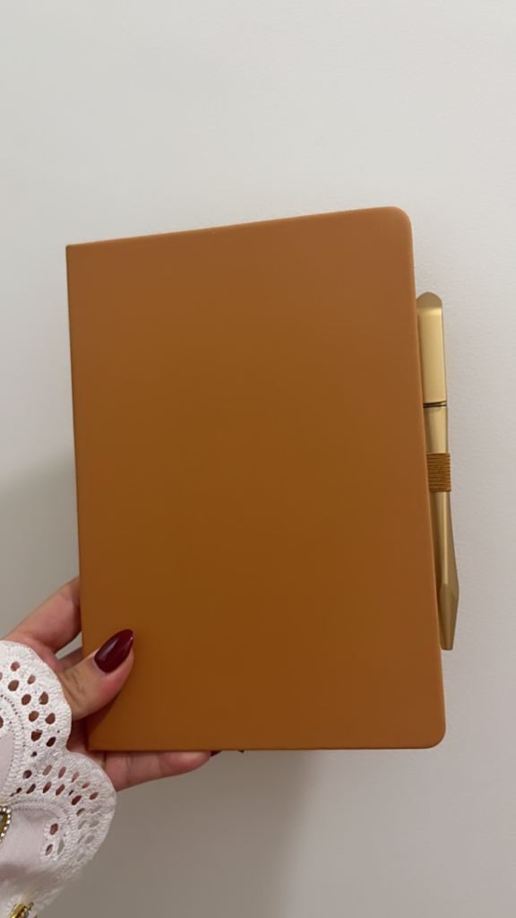 New A5 Notebook with Pen – Brown, Lined Pages