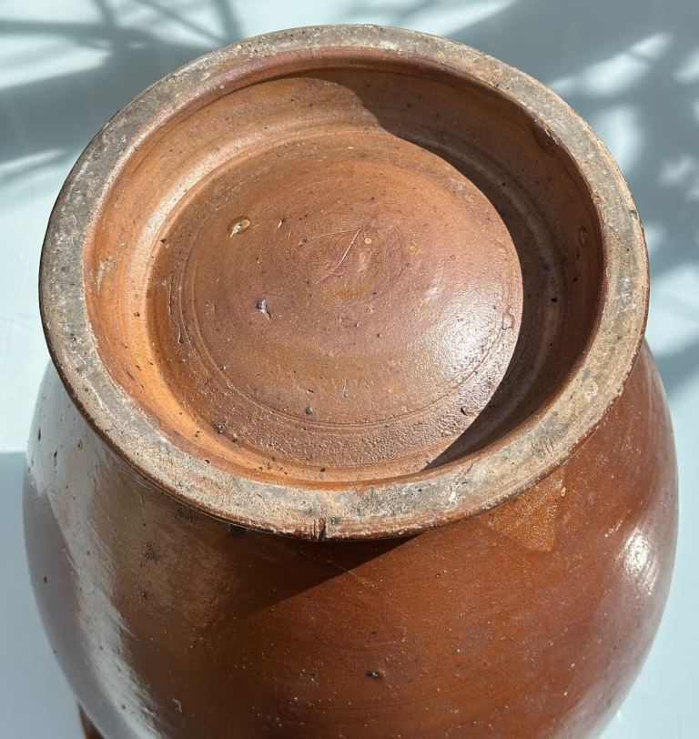 LARGE ANTIQUE FRENCH STONEWARE PLANTER URN, CONFIT JAR POT, SALTING JAR - H47cm 7.8kg - WILL POST!