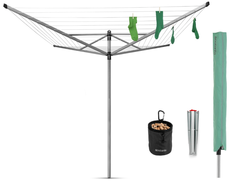 Brabantia - Lift-O-Matic - 50M of Clothes Line - with Ground Spike 45 mm & Cover - Metallic Grey
