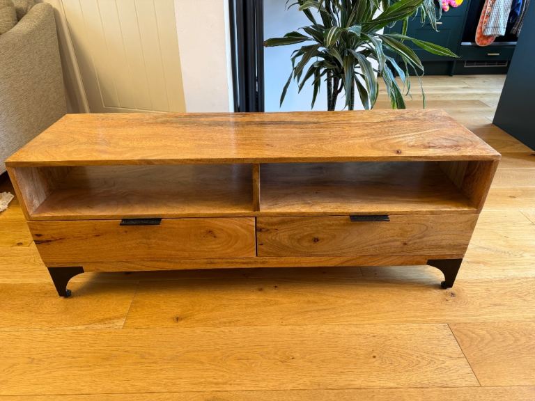 Mango wood TV stand with drawers