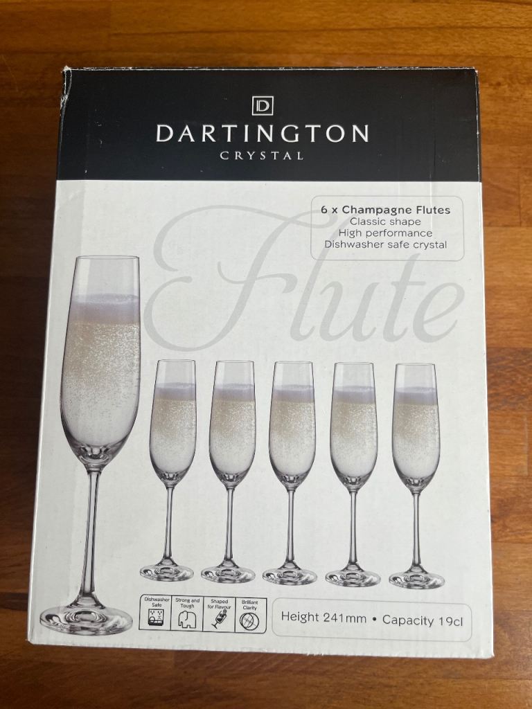 NEW Dartington Crystal Champagne Flutes – Set of 6, Boxed