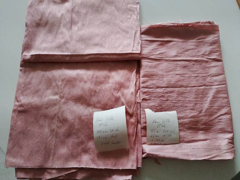 Raw silk. Pink fabric remnants. 2 pieces