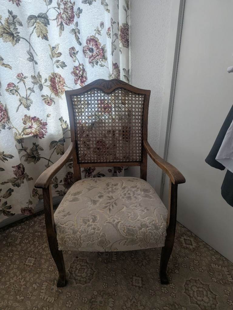 Vintage Wooden Armchair with Cane Back