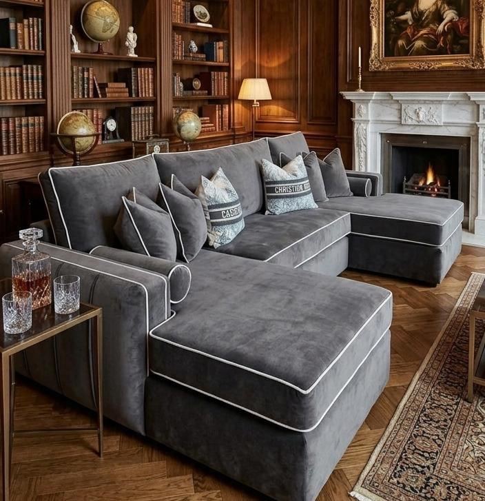 Brand New Grey Velvet Sofa Suite – Unused Living Room Couch