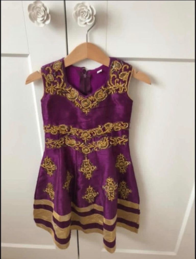 Girls Purple & Gold Dress – Indian Pakistani Wedding / Eid Outfit – Age 3
