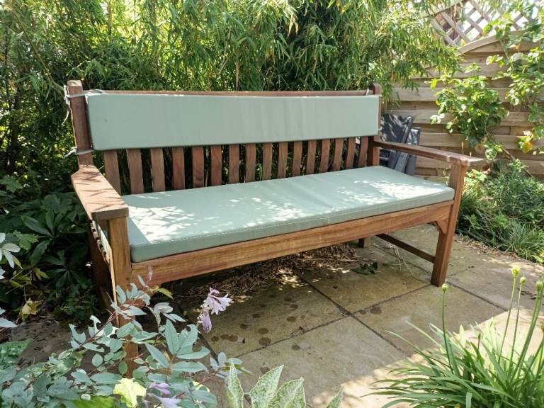 Solid Teak 5ft Garden Bench with Green Cushions
