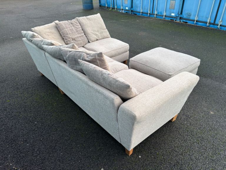 Beige L Shape corner sofa with matching footstool DELIVERY AVAILABLE