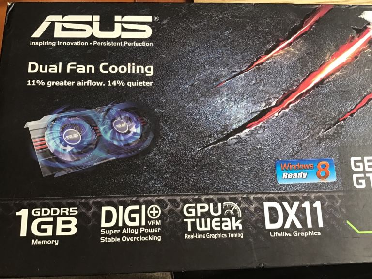 ASU’s geoforce gtx 650 ti dx11 1gb gddr5 blu tweak dual fan cooling boxed used work fine