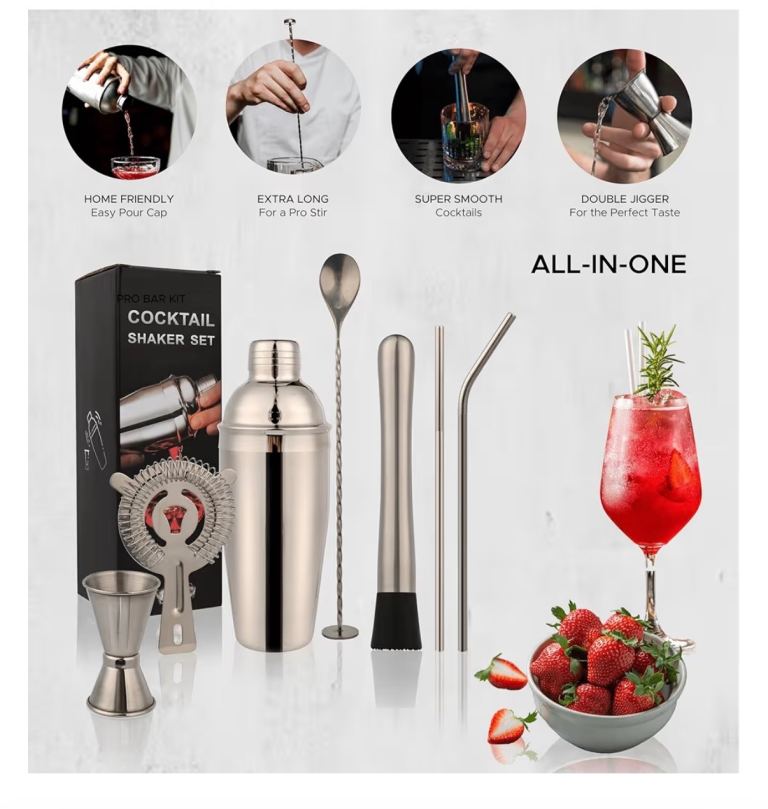 AYAOOQIANG Cocktail Shaker Set – Brand New, Stainless Steel
