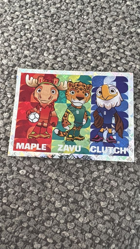 Panini World Cup Mascot Sticker - Maple, Zavu, Clutch (New)