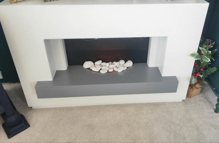Modern White Fireplace Surround with Grey Hearth