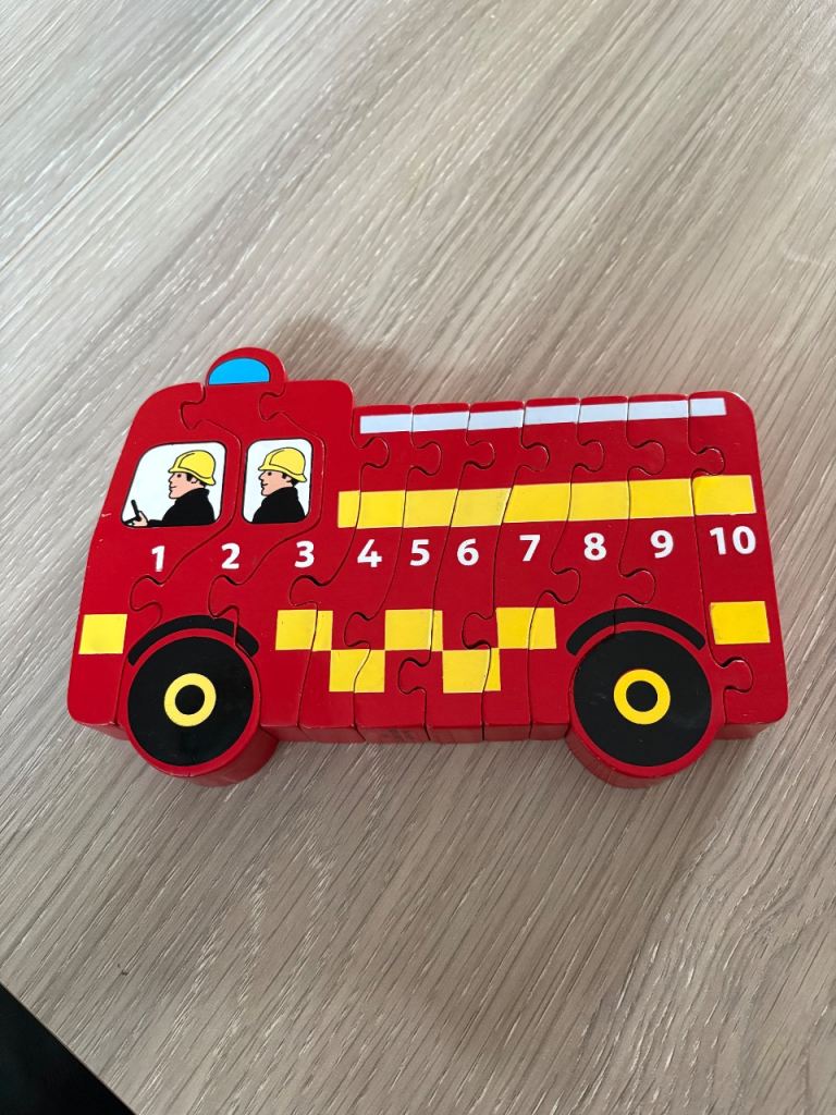 Wooden number fire engine puzzle