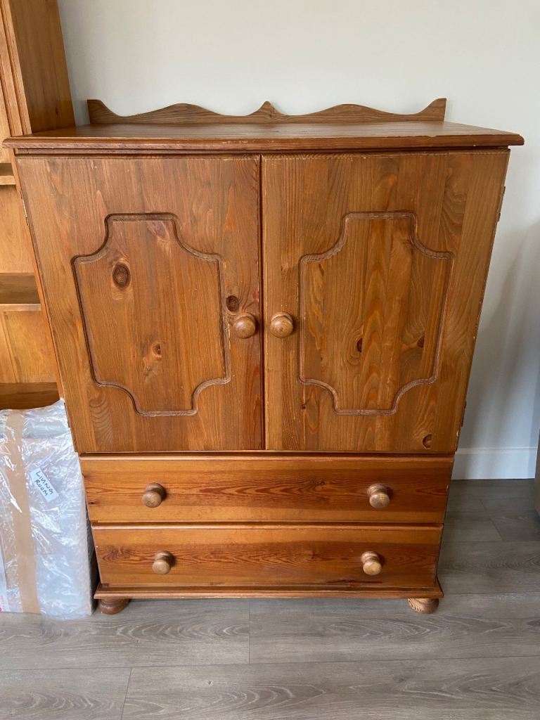 Solid Wood Bespoke Pine Cupboard With Doors And Two Drawers And Beautiful Elegant Design