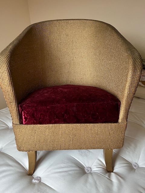 Lloyd Loom Style Vintage Gold Red Cushion Bedroom Chair Original Springs & Decor