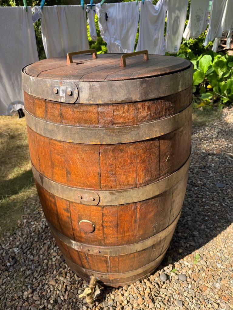 Ice plunge converted whiskey barrel 