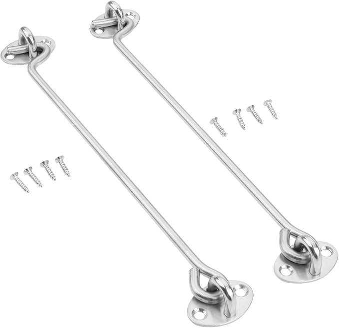2 Pieces Hook and Eye Latch Door Lock Stainless Steel with Screws Gate Cabin Hooks