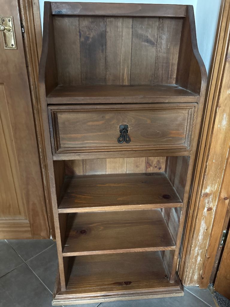 Solid Wood Storage Unit with Drawer and Shelves