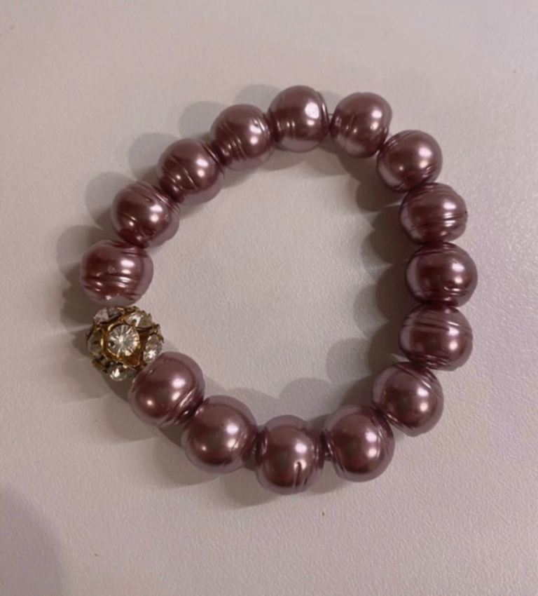 Beaded Costume Jewellery Bracelet – Pearly Purple / Dusky Pink ✨