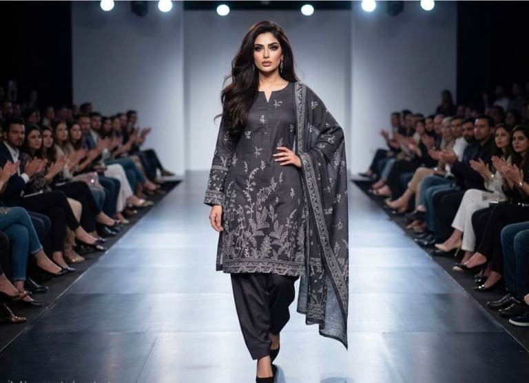 Chic Charcoal Grey  Premium 3pc Salwar Kameez Suit - Ready to Wear