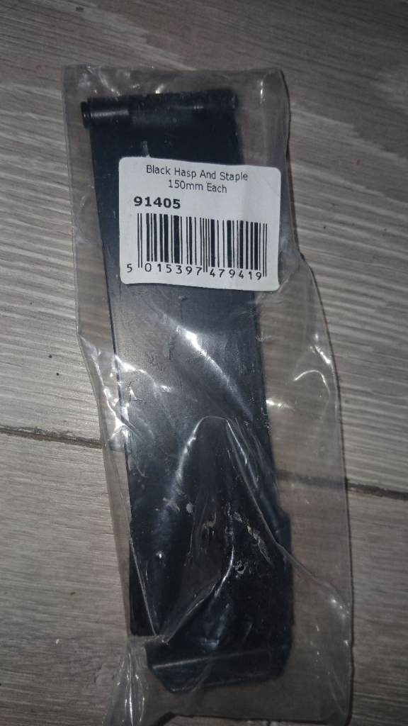Black hasp and staple for shed doors