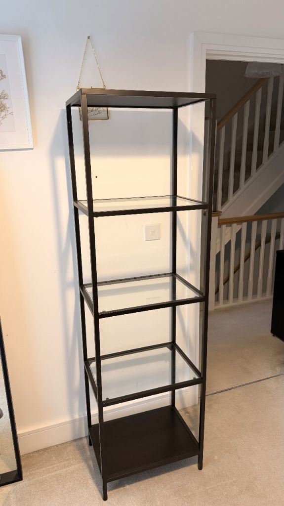 Metal and glass shelving unit 