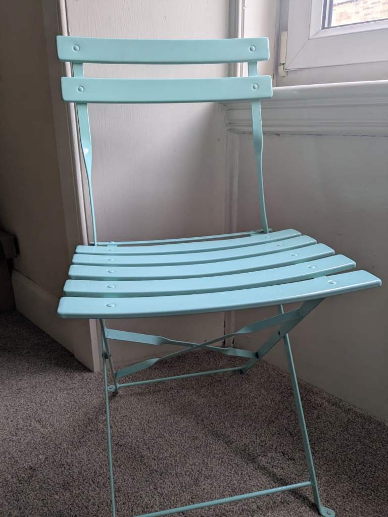 Light Blue Metal Garden Bistro Set – Table and 2 Chairs