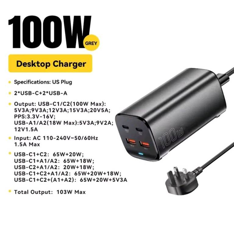 Essager 100W USB C GaN Charger Desktop Quick Charge 4.0 QC 3.0 PD