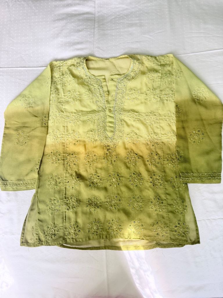Lovely Ombre Green Embroidered Women's Top – Good Condition
