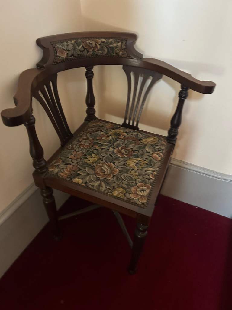 Antique Corner Chair with Floral Upholstery – Good Condition