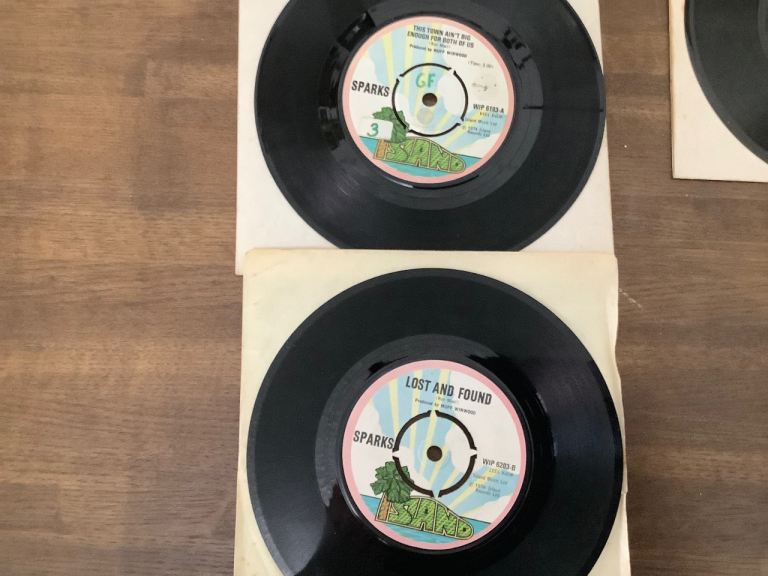 2 x 1974 sparks vinyl singles  lost & found /this town ain’t big enough 