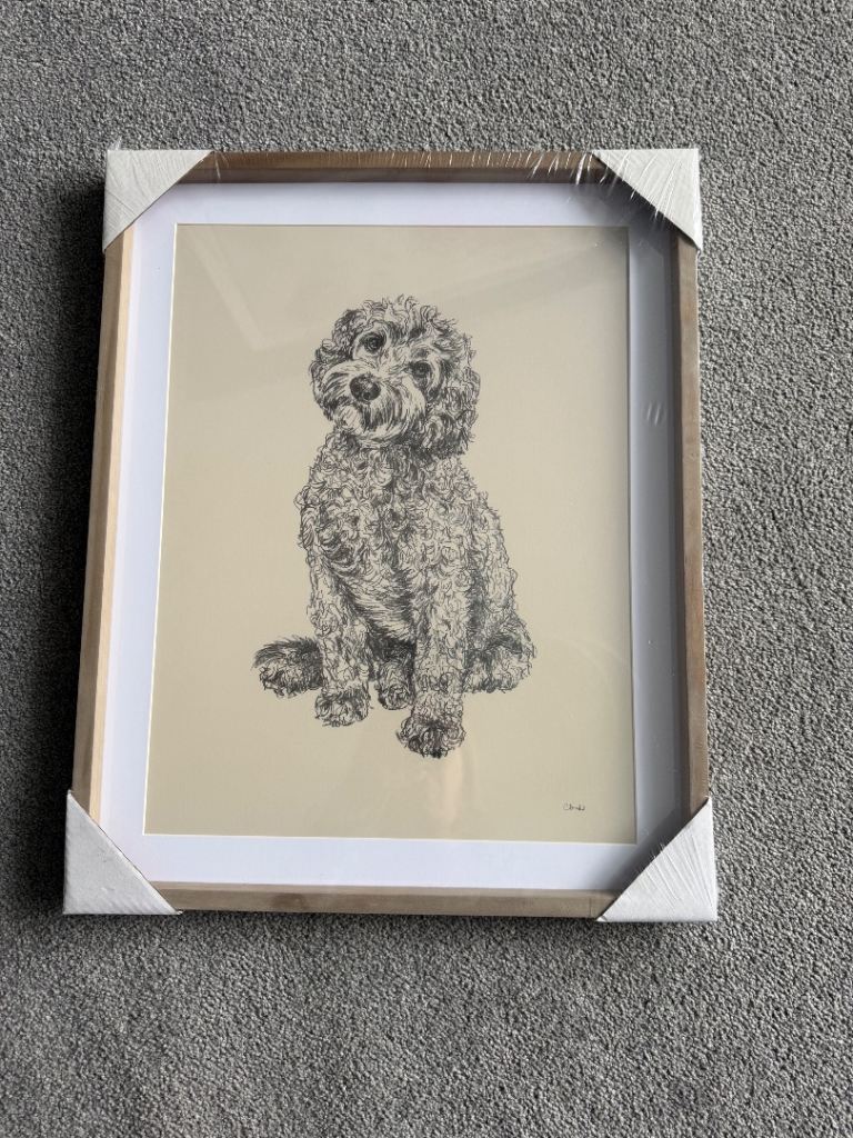New sealed framed picture of dog