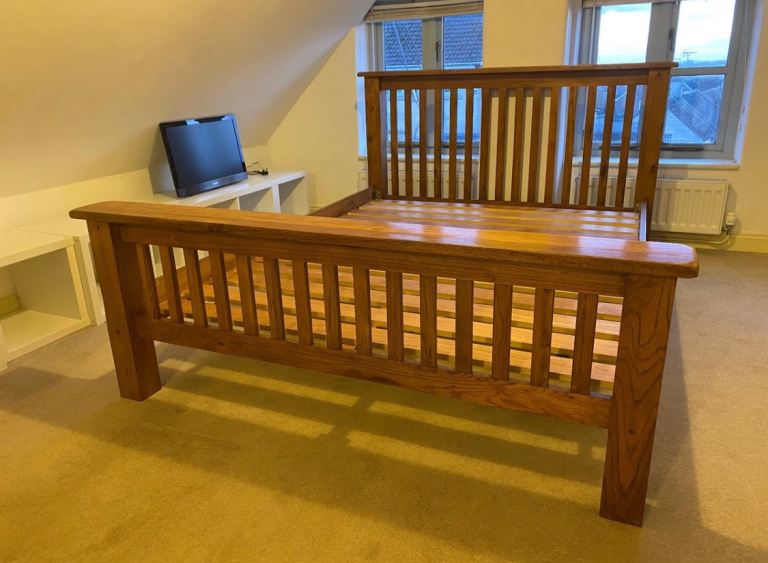 Rustic Solid Oak King Size Bed Frame from Bensons for Beds