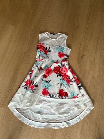white dress with red and blue flowers ZAPAKA Women White Blue Flower Corset Long Prom Dress With Slit Spaghetti Straps Ruched Wedding Party Dress, White Blue Flower / US8