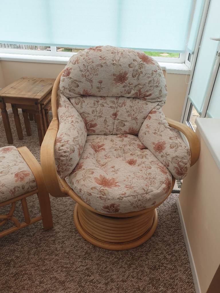 Rattan Swivel Armchair with Footstool and Two-Seater Sofa