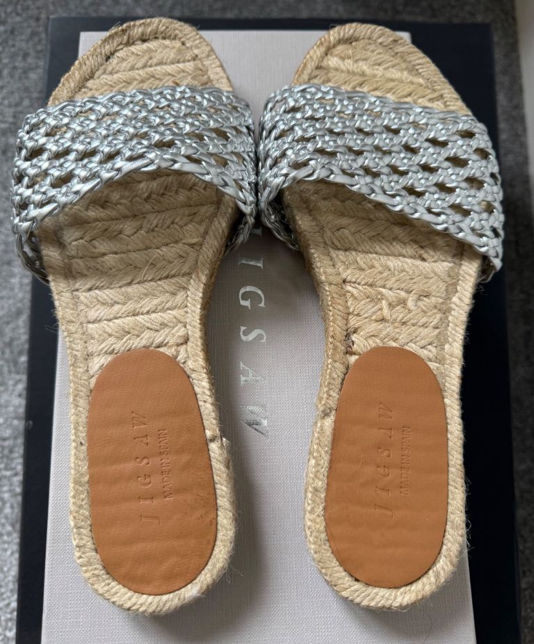 Jigsaw Sila Woven Espadrille Slider – Silver, UK 3