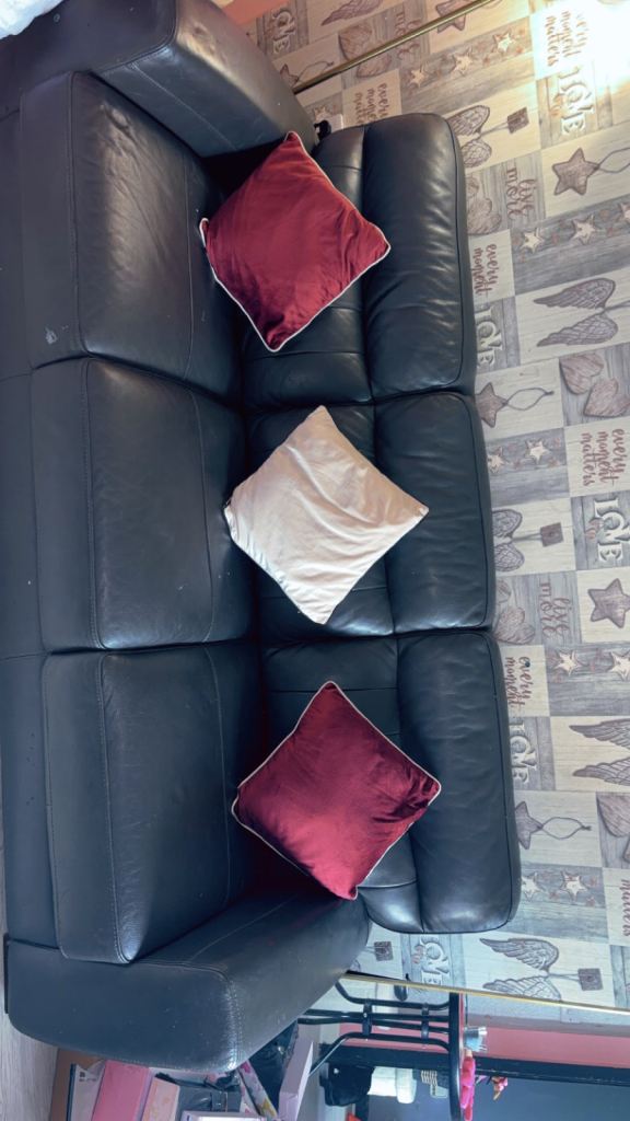 Good Condition Black Leather 3-Seater Sofa & two seater all included 