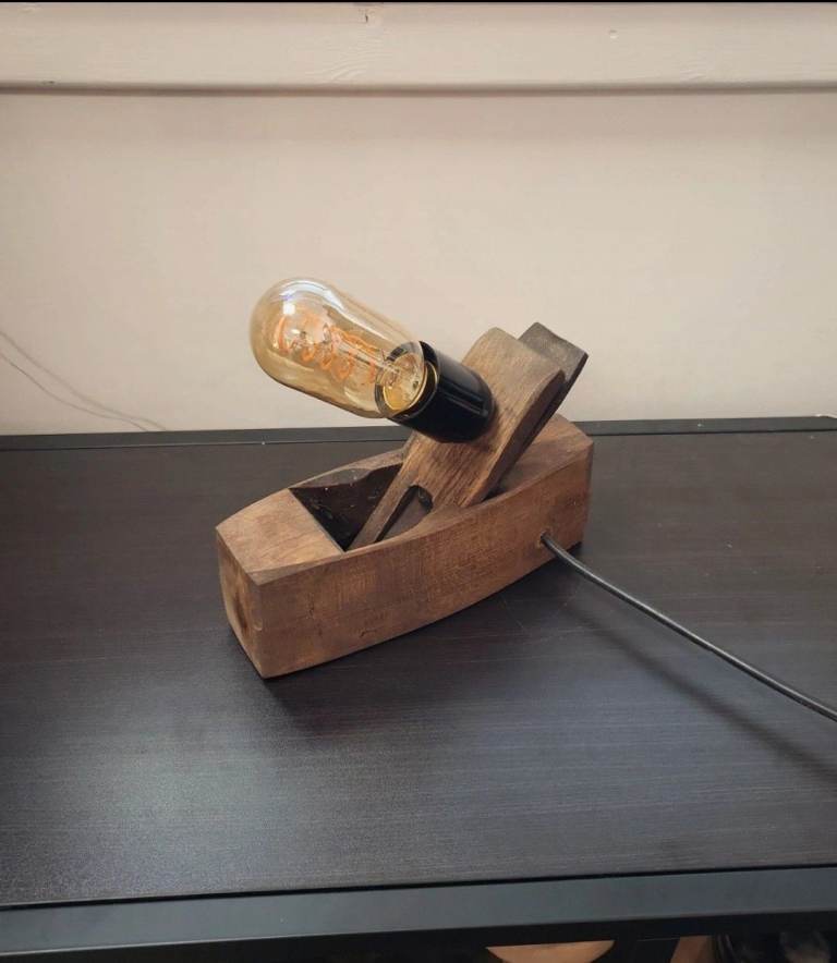 Vintage Handmade Upcycled Carpenters Wood Plane Lamp